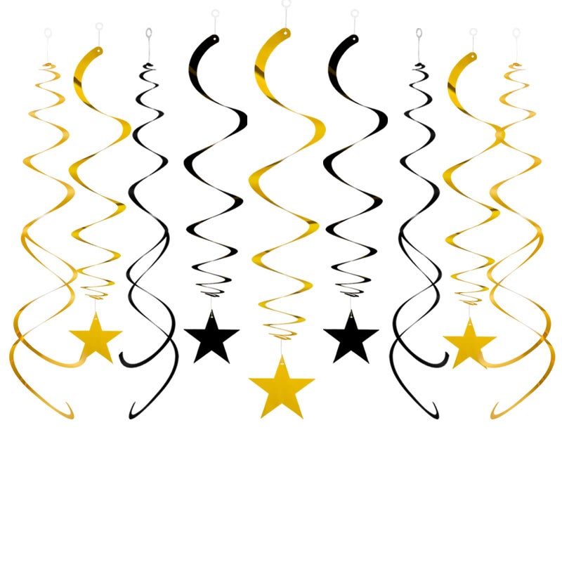 Capesaro Black Gold Star Hanging Swirl Decorations,Foil Streamers Ceiling Hanging Whirls Party Decorations,Pack of 20 - Image 1